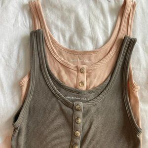 American Eagle Ribbed Tank Tops - Size Small / 2 pack - Green & Cream